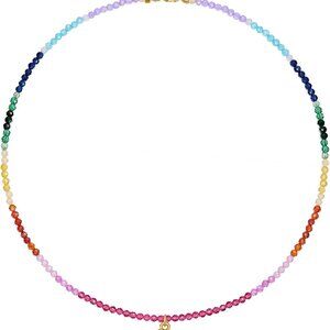 Beaded Initial Necklace Women Gold Plated Rainbow Gemstone Choker Summer Beach J